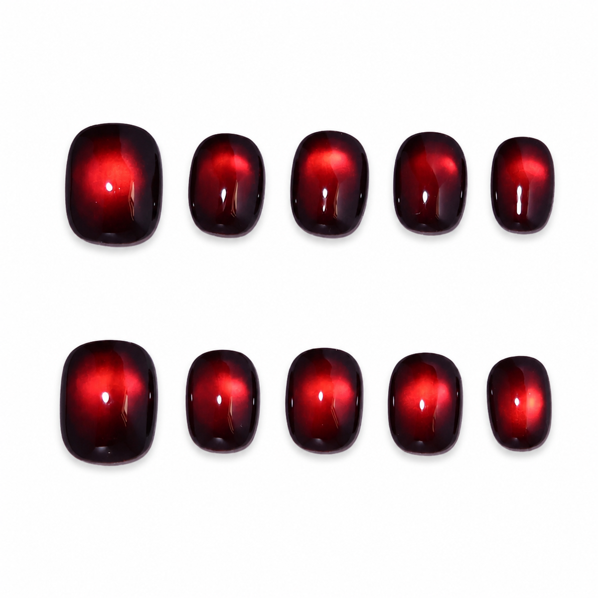 Crimson Aurora Burgundy Cat-Eye Short Squoval Press-On Nails, Deep Red Magnetic Gloss