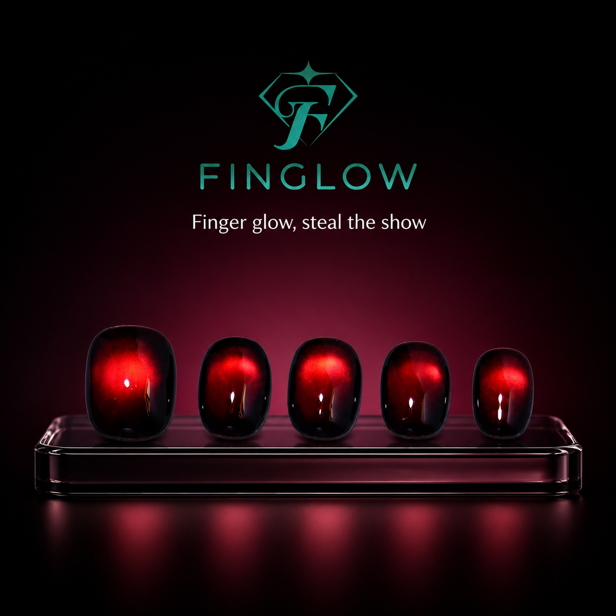 Crimson Aurora Burgundy Cat-Eye Short Squoval Press-On Nails, Deep Red Magnetic Gloss