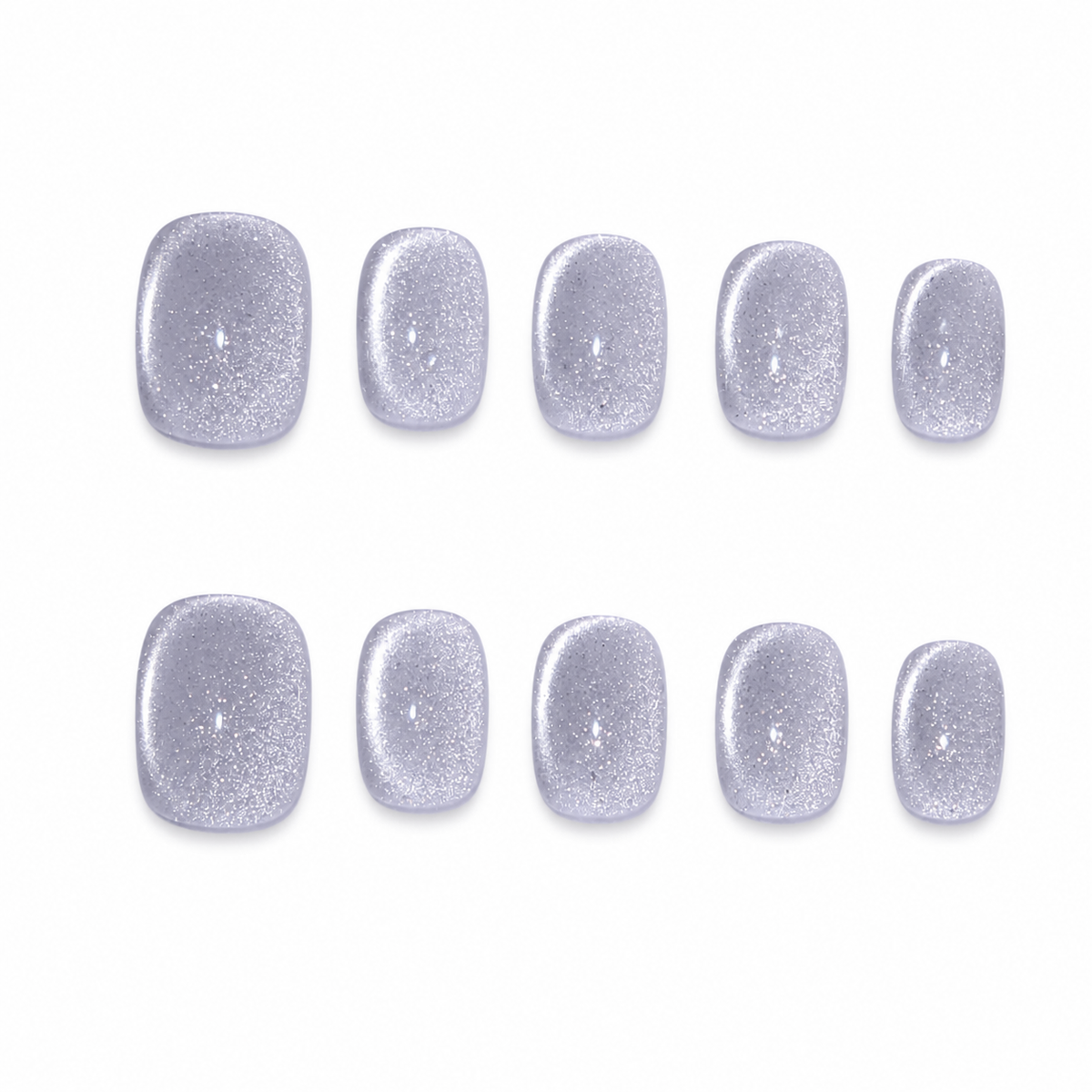 Moonlit Stardust Silver Glitter Short Squoval Press-On Nails, Icy Reflective Sparkle Set