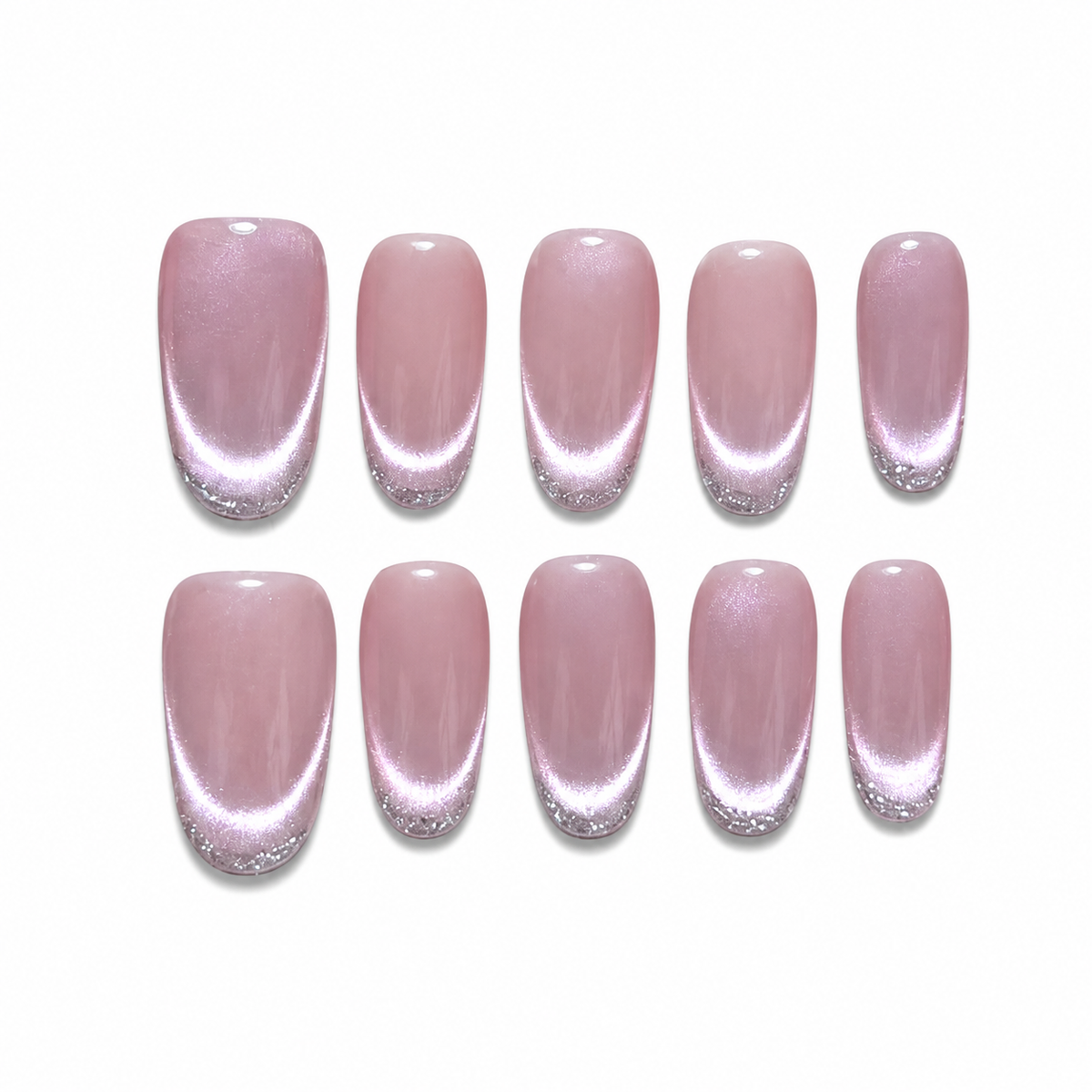 Rose Quartz Halo Dusty Pink Cat-Eye Medium Almond Press-On Nails