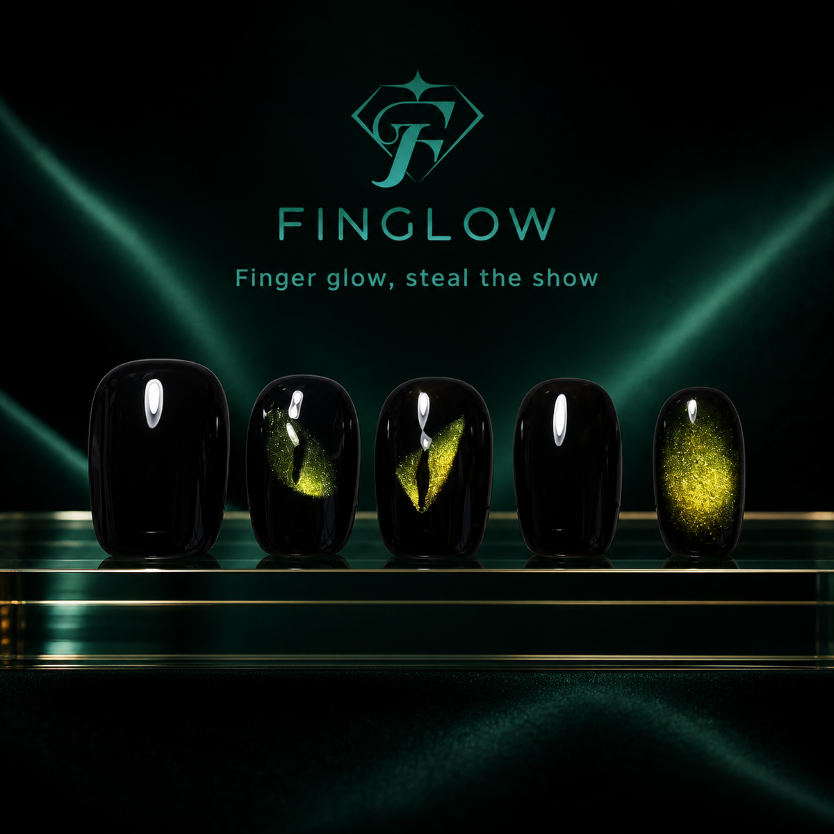 Night Serpent Black Short Squoval Press-On Nails with Neon Eye Art
